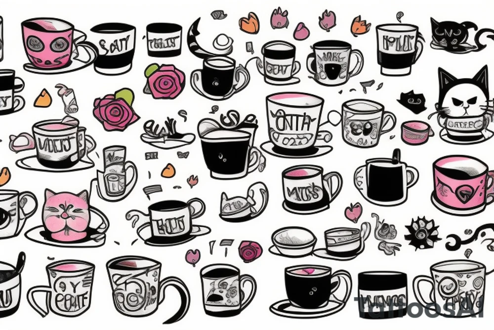 cat sits in a mug tattoo idea