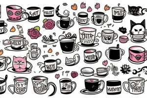 cat sits in a mug tattoo idea