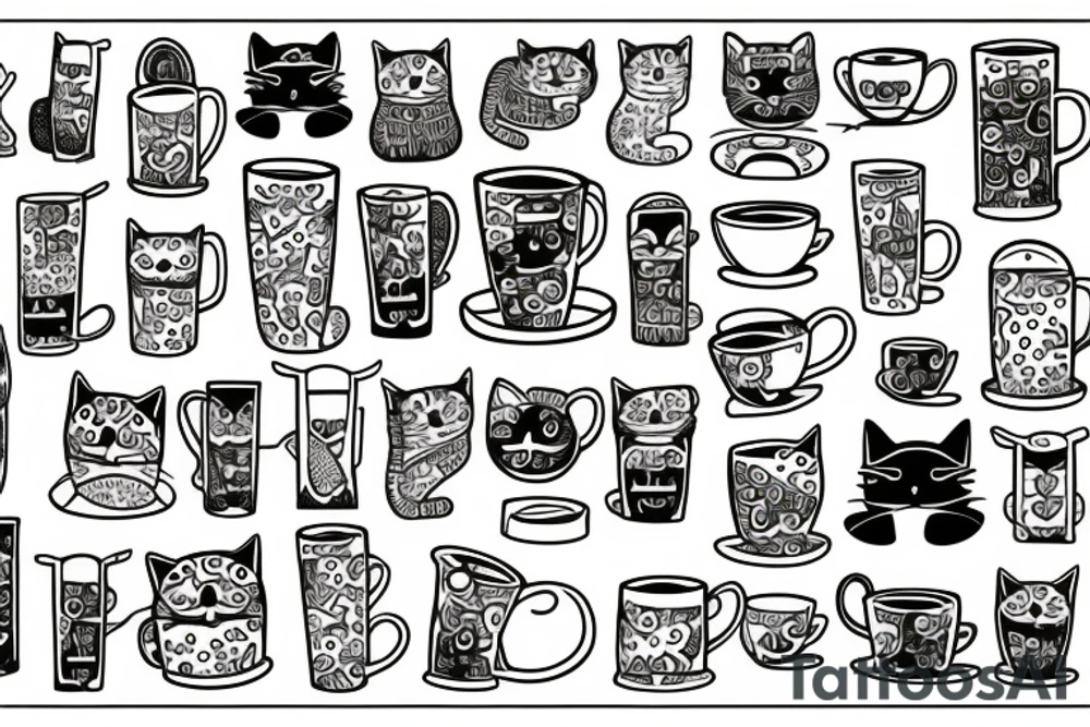 cat sits in a mug tattoo idea