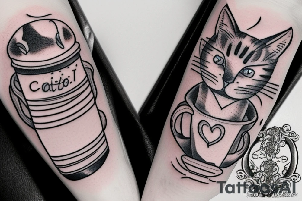 cat sits in a mug tattoo idea