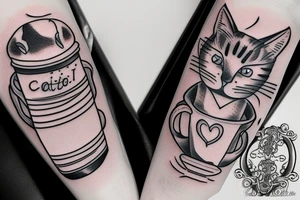 cat sits in a mug tattoo idea