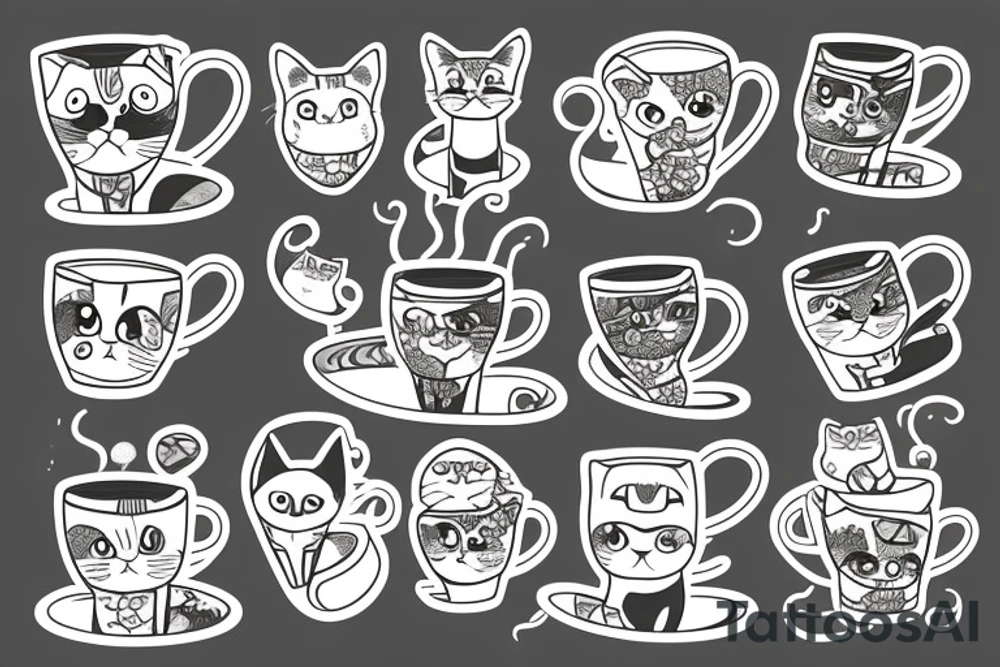 cat sits in a mug tattoo idea