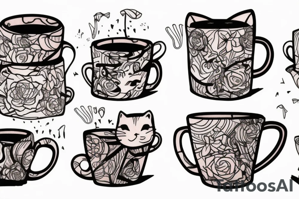 cat sits in a mug tattoo idea