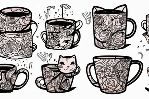 cat sits in a mug tattoo idea