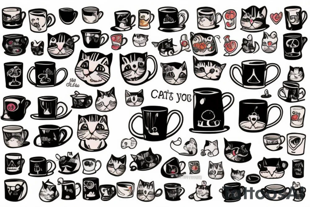 cat sits in a mug tattoo idea
