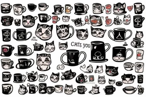 cat sits in a mug tattoo idea