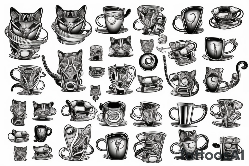 cat sits in a mug tattoo idea