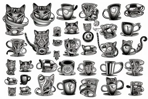 cat sits in a mug tattoo idea