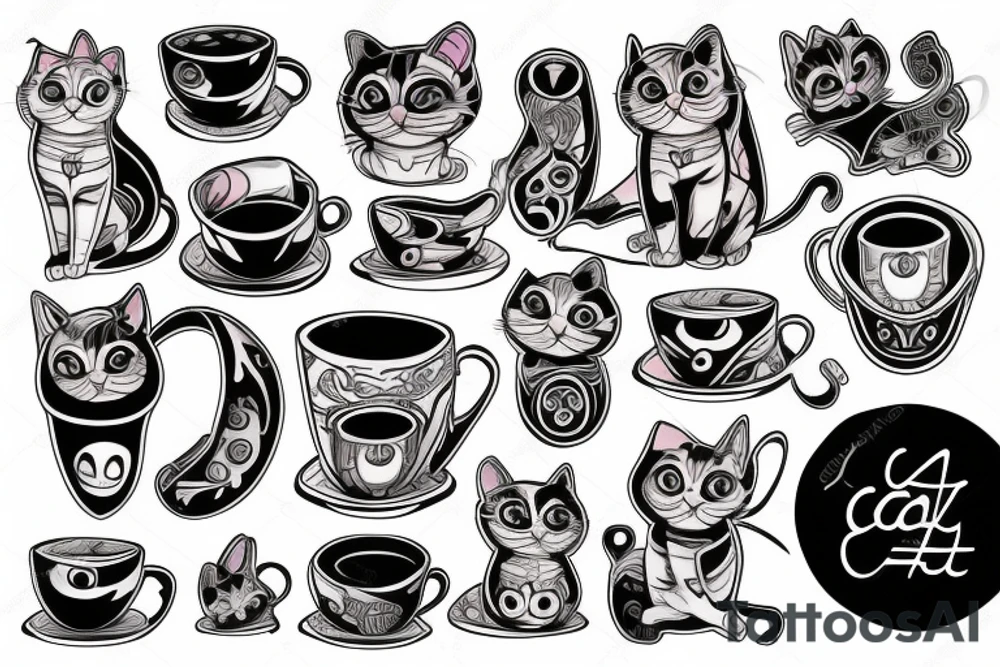 cat sits in a mug tattoo idea