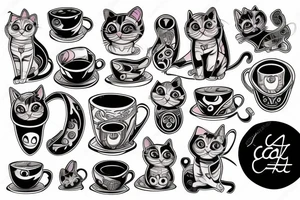 cat sits in a mug tattoo idea