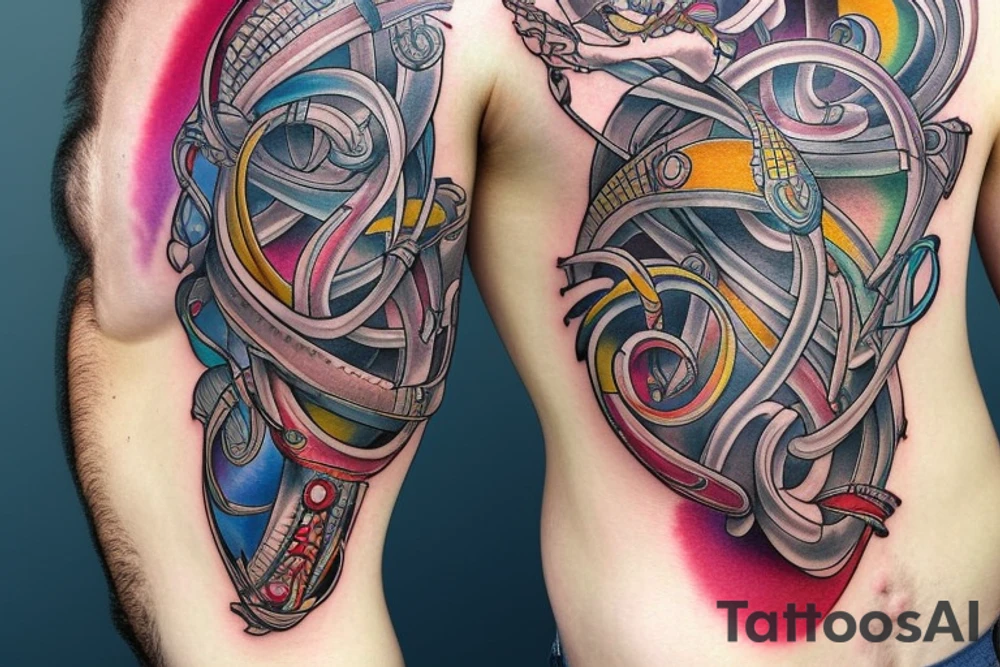 DNA helix colored with blurry edges tattoo idea