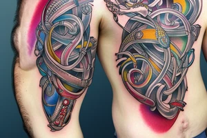 DNA helix colored with blurry edges tattoo idea