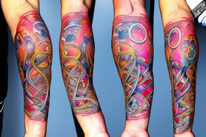 DNA helix colored with blurry edges on the forearm tattoo idea