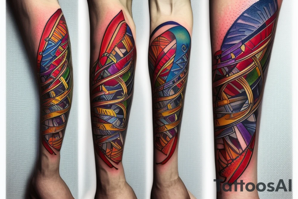 DNA helix colored with blurry edges on the forearm tattoo idea