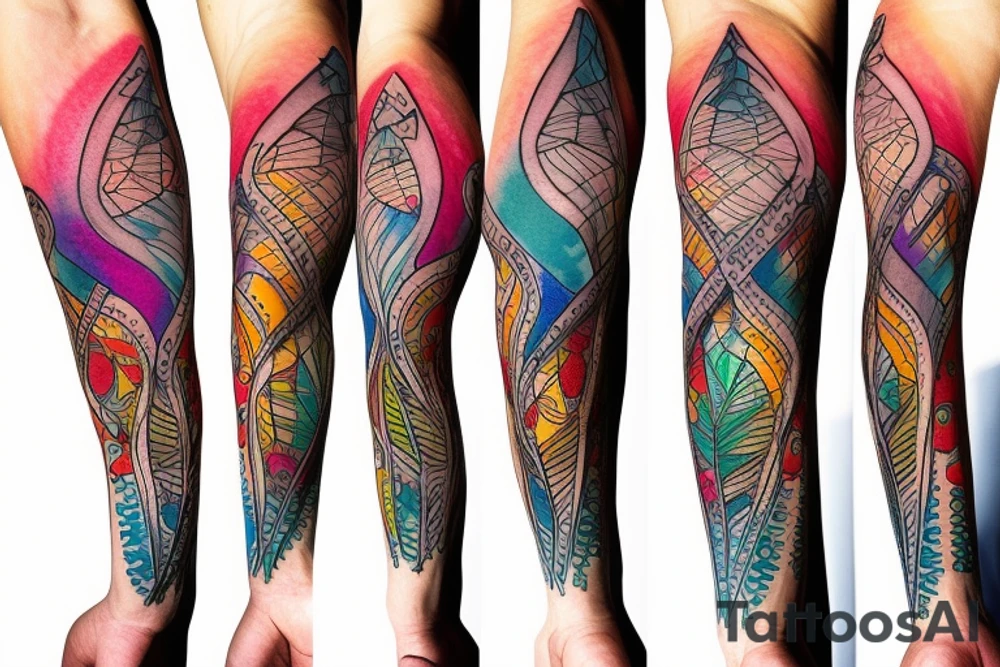 DNA helix colored with blurry edges on the forearm tattoo idea