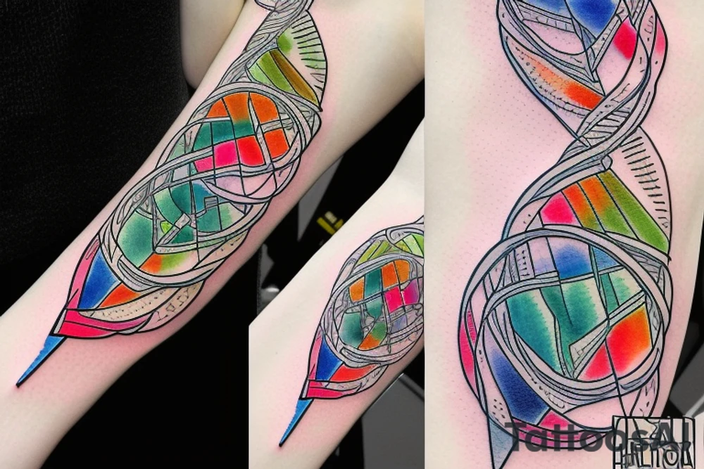 DNA helix colored with blurry edges on the forearm tattoo idea