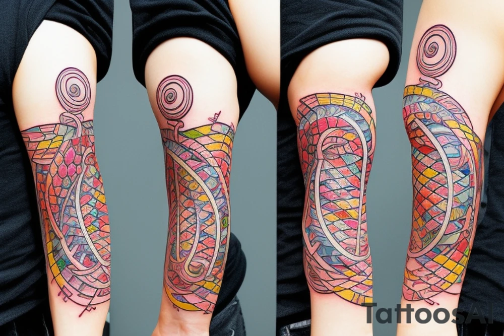 DNA helix colored with blurry edges on the forearm tattoo idea