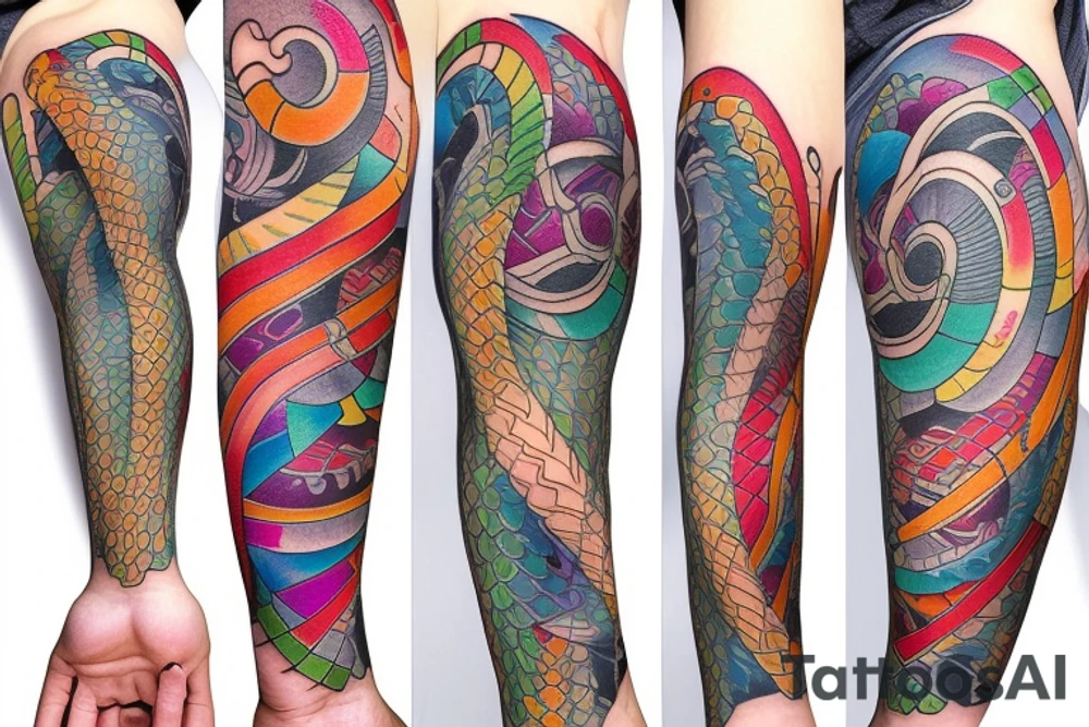 DNA helix colored with blurry edges on the forearm tattoo idea