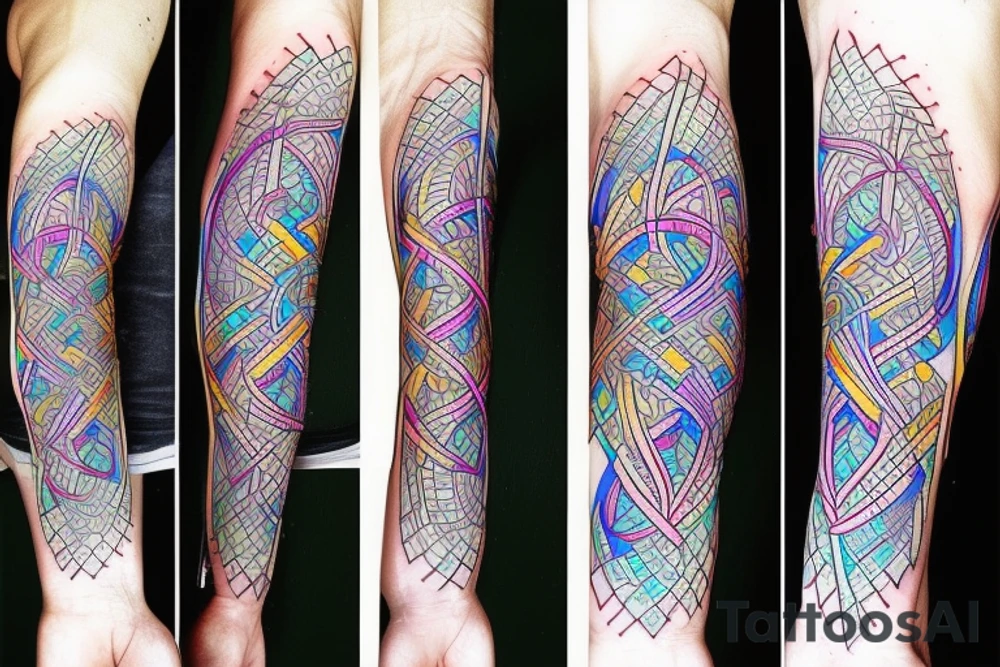 DNA helix colored with blurry edges on the forearm tattoo idea