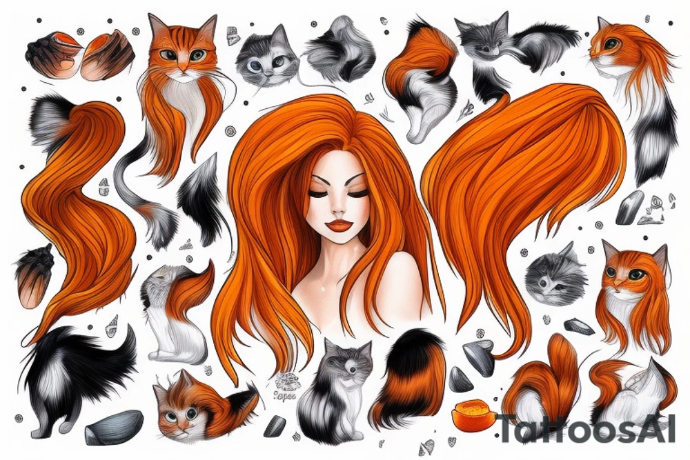 orange long-haired cat with snowy mountains tattoo idea