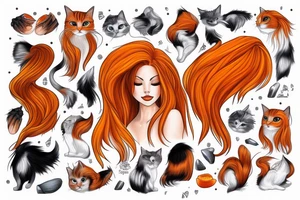 orange long-haired cat with snowy mountains tattoo idea
