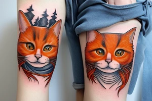 orange long-haired cat with snowy mountains tattoo idea