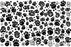 paw print memorial for a cat surrounded by stars tattoo idea