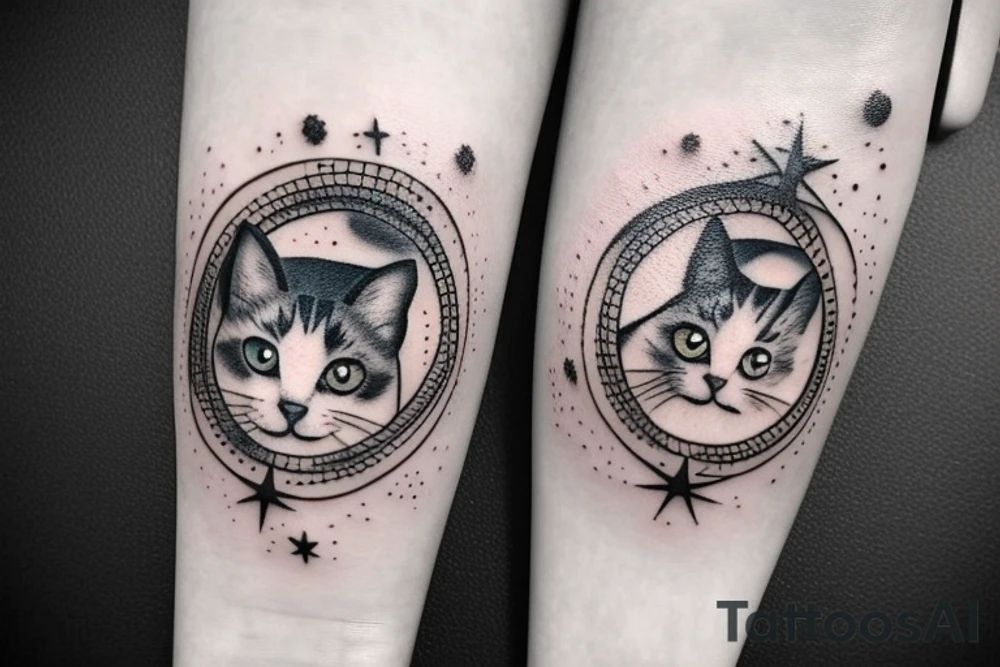 paw print memorial for a cat surrounded by stars tattoo idea