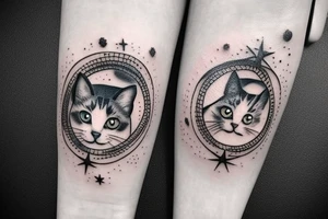 paw print memorial for a cat surrounded by stars tattoo idea