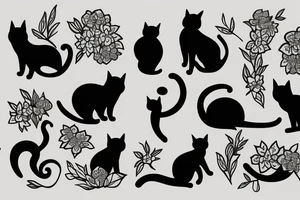 silhouette of a cat surrounded by flowers tattoo idea