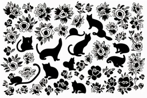 silhouette of a cat surrounded by flowers tattoo idea
