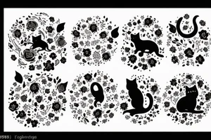 silhouette of a cat surrounded by a circle of flowers tattoo idea