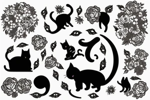 silhouette of a cat surrounded by a circle of flowers tattoo idea