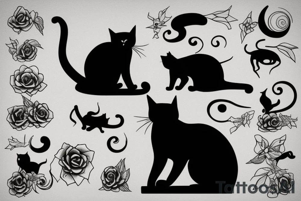 cat silhouette overlooking the ocean at sunset tattoo idea