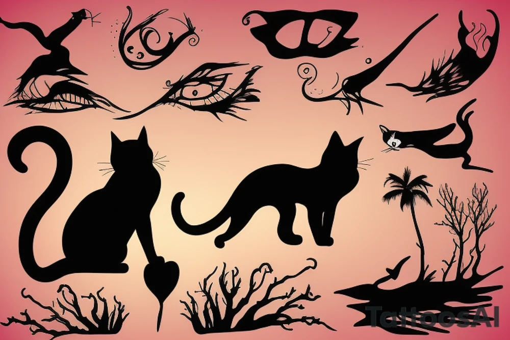 cat silhouette overlooking the ocean at sunset tattoo idea