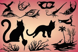 cat silhouette overlooking the ocean at sunset tattoo idea