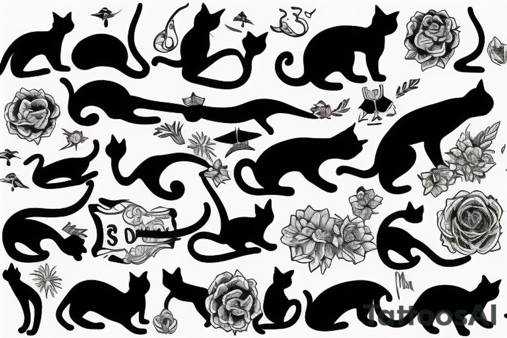cat silhouette overlooking the ocean at sunset tattoo idea