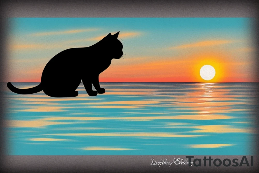 cat silhouette overlooking the ocean at sunset tattoo idea