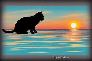 cat silhouette overlooking the ocean at sunset tattoo idea