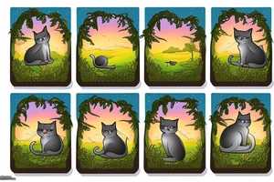 cat sitting in a forest and overlooking the ocean at sunset tattoo idea