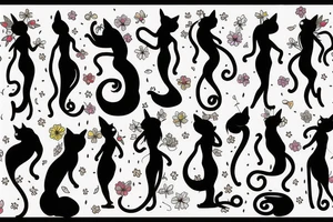 cat silhouette standing up whose lower half turns into flowers tattoo idea