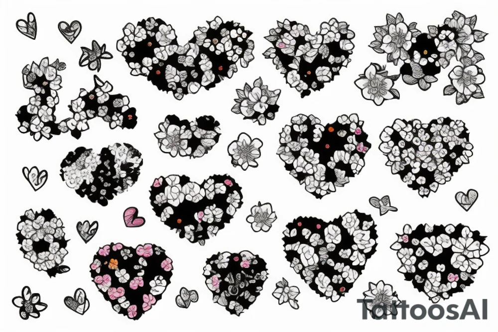 cat silhouette in a heart-shaped bunch of flowers tattoo idea