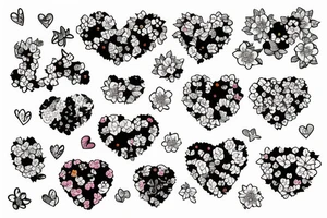 cat silhouette in a heart-shaped bunch of flowers tattoo idea