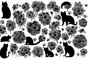 cat silhouette in a bunch of flowers tattoo idea
