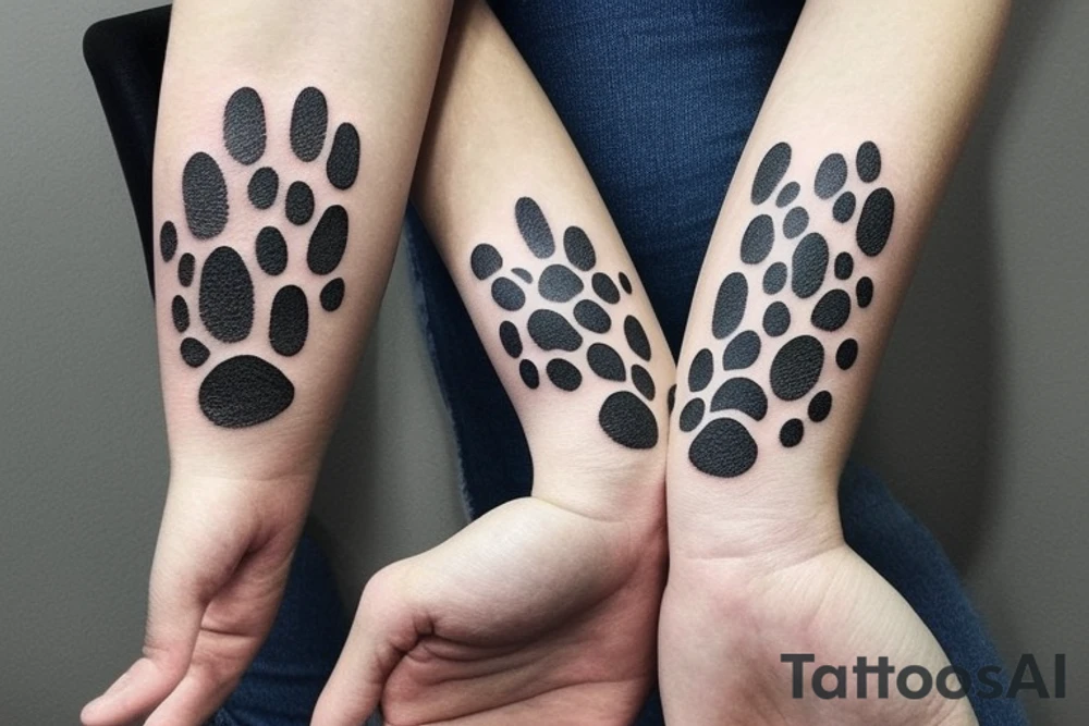 paw prints leading up to snowy mountain tattoo idea