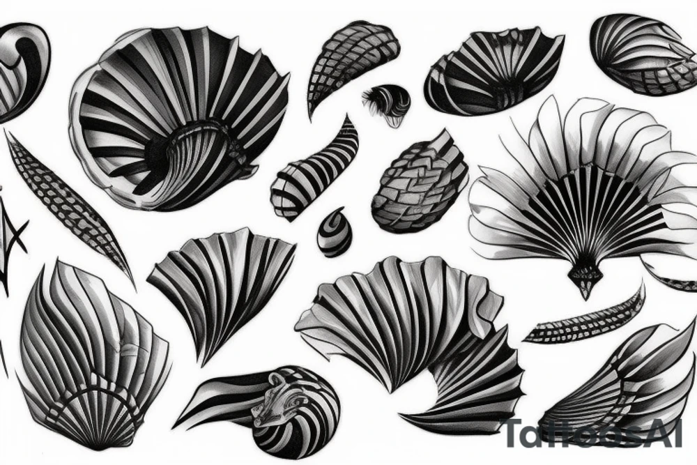 Black neo traditional shell tattoo idea