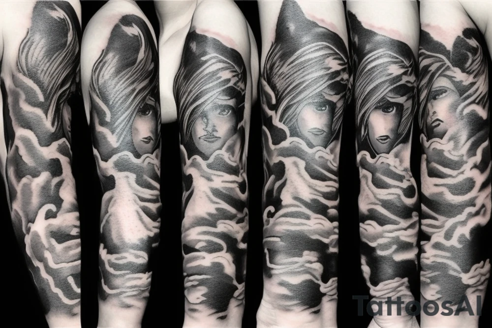 Flames fading into clouds tattoo idea