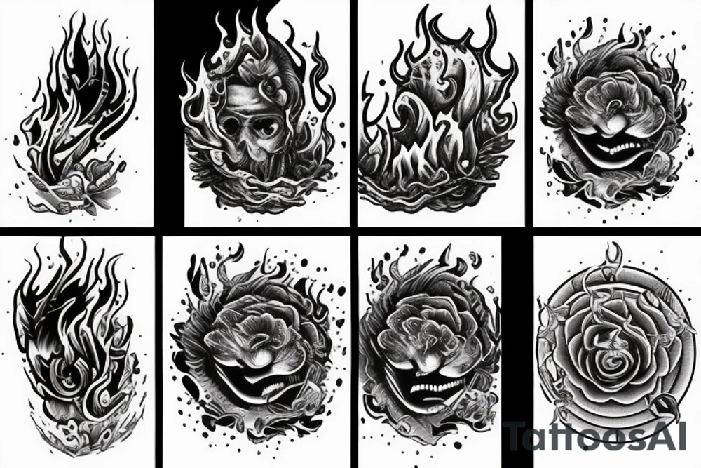 Water that turns into flames tattoo idea