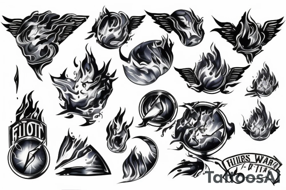 Water that turns into flames around an F-22 jet tattoo idea