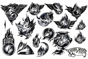 Water that turns into flames around an F-22 jet tattoo idea